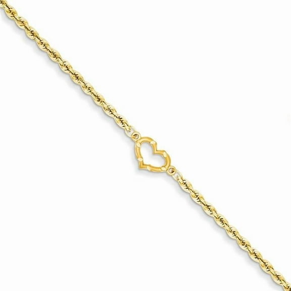 Primal Gold 14 Karat Yellow Gold Diamond-cut Open Heart Rope Anklet