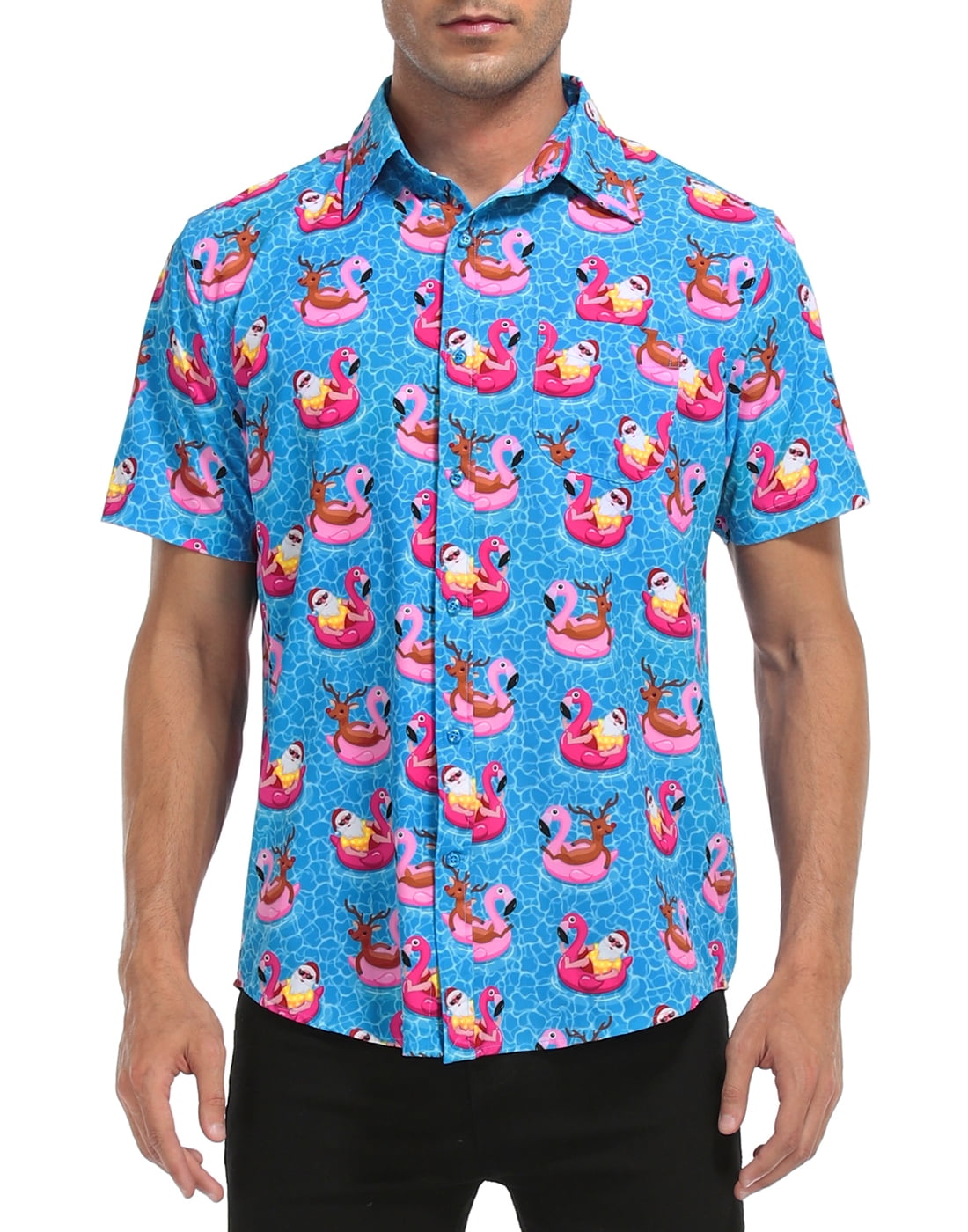 HDE Mens Hawaiian Christmas Button Down Shirts S-5XL Short Sleeve ...