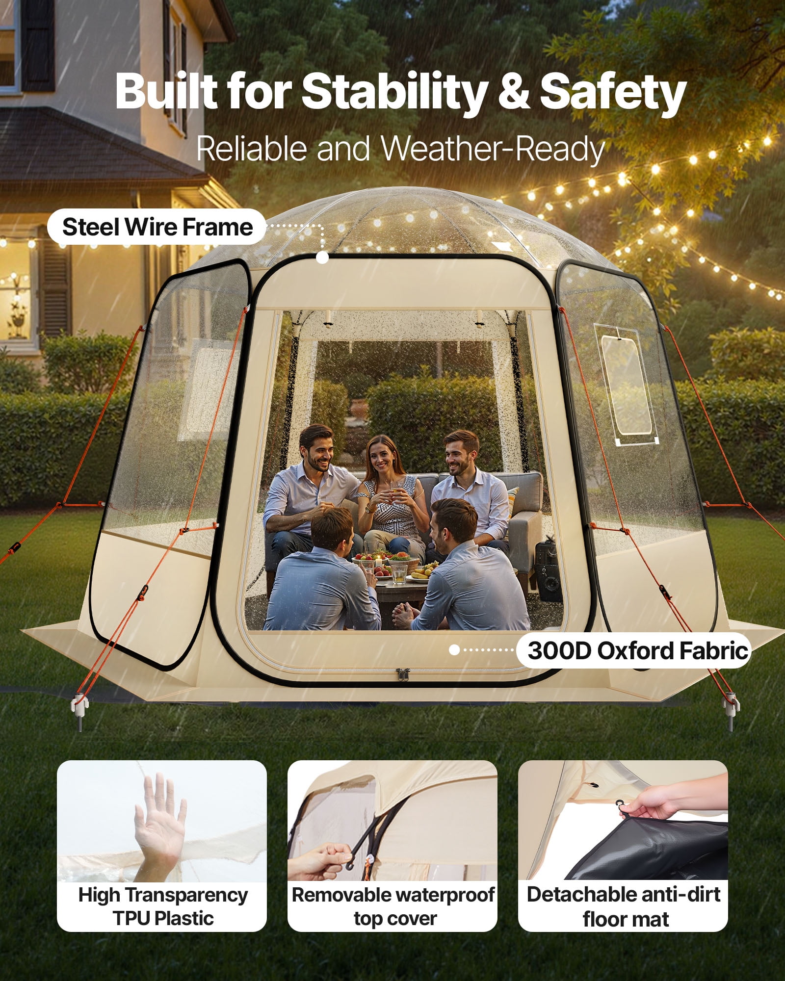 VEVOR Pop up Bubble Tent, 10 x 9.2 ft Waterproof & UV-Resistant, Clear Camping Tent Shelter, Outdoor Garden Dome Igloo Tents with Windows, 540° Panoramic View, for 4-8 Persons Patio Backyard