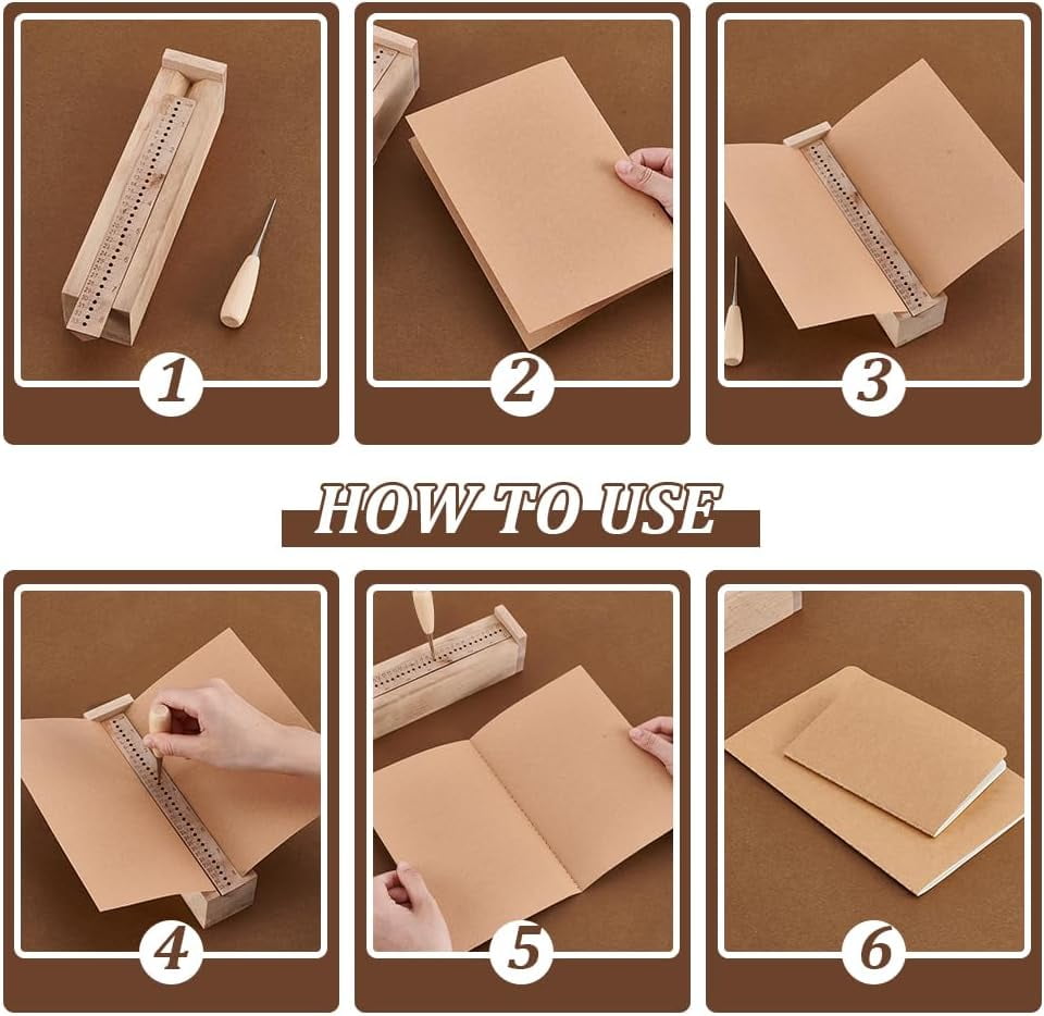 Signature Punching Tool for Bookbinding Bookbinding Punching Cradle with Wooden Piercing Guide Book Binding Tools Set for DIY Crafts Multi-color