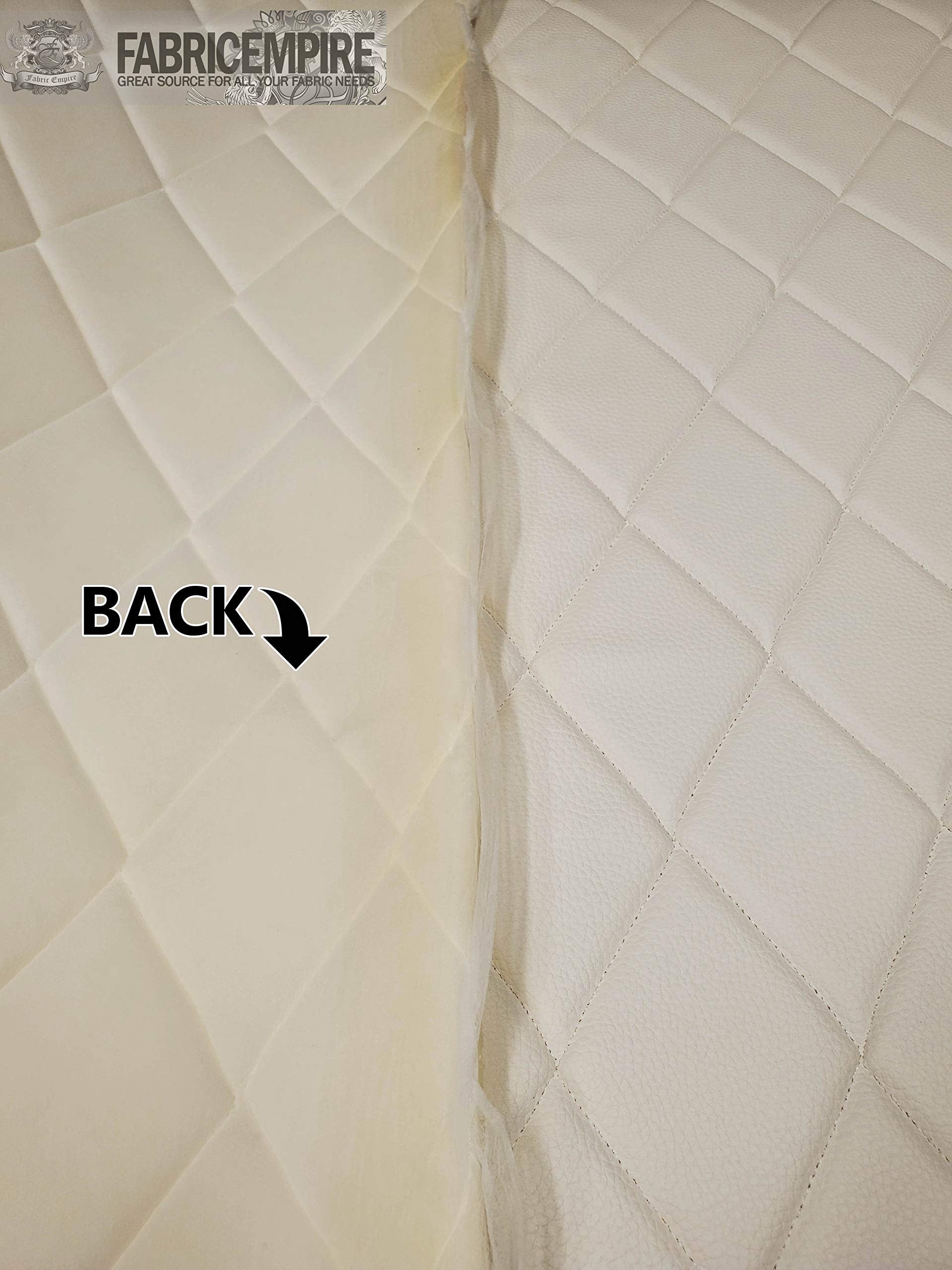 Quilted Vinyl Padded Upholstery Fabric w 3/8" Foam Backing Smooth 4"x6" Diamond /58" Wide/Continuous Yard/ Sewing Waterproof Upholstery, Commercial Restaurant Upholstery, Car Interior Fabric (White)