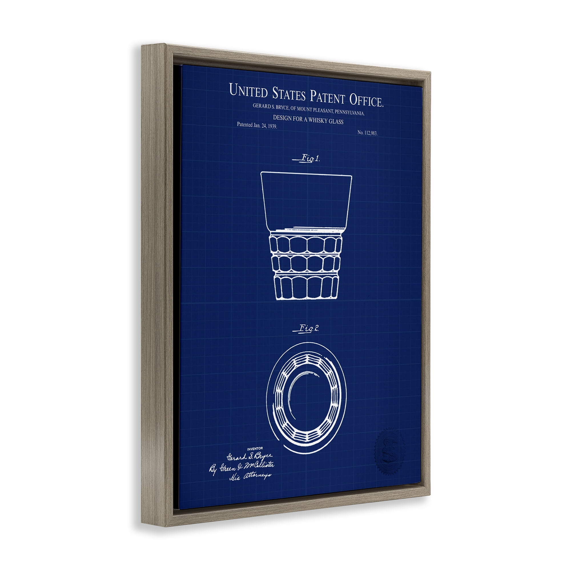 Stupell Industries Whisky Glass Blueprint Typography Painting Brown Floater Framed Art Print Wall Art, 17 x 21