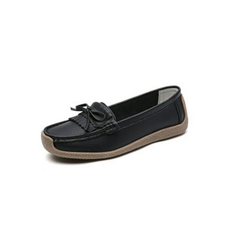 

SIMANLAN Women Flats Non-slip Casual Walking Shoes Comfort Loafers Ladies Breathable Loafer Flat Womens Slip On Boat Shoe Black 7.5