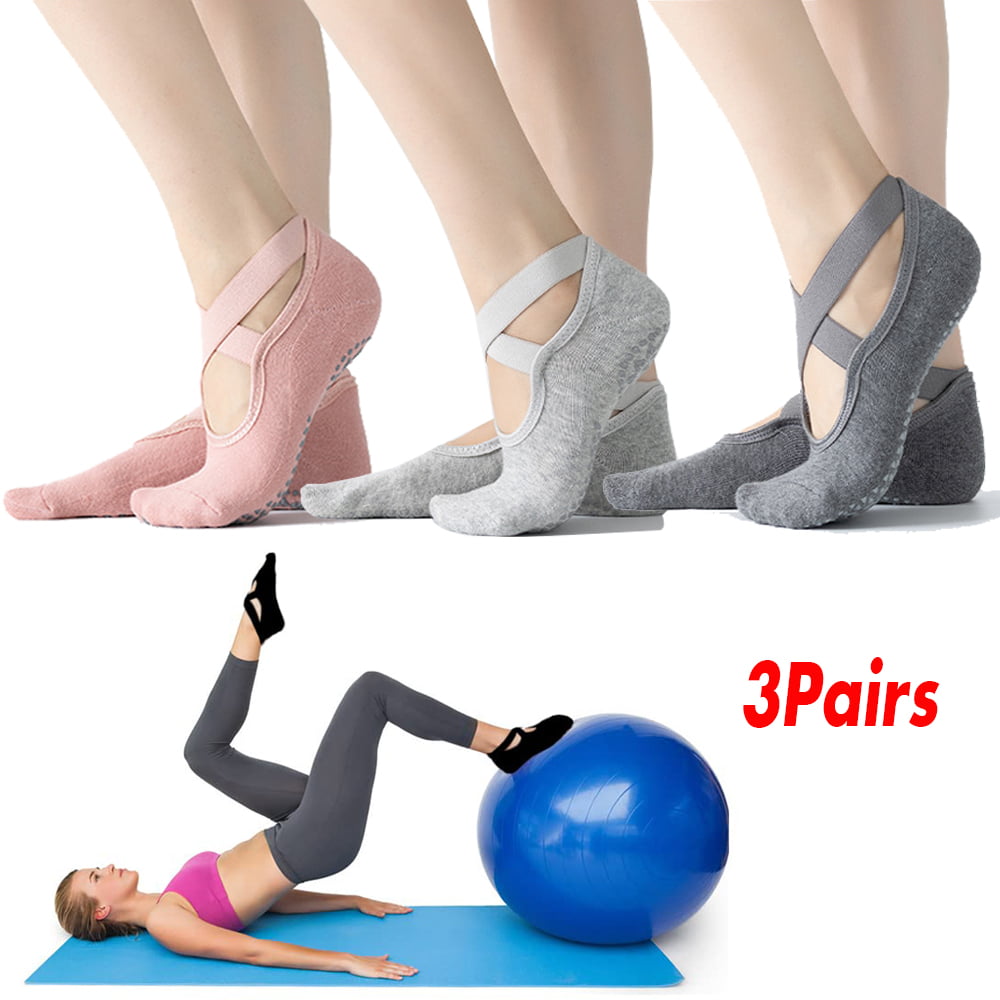 Moet Score specificeren Lollanda 3Pairs Yoga Socks for Women Non-Slip Grips & Straps, Ideal for  Pilates, Pure Barre, Ballet, Dance, Barefoot Workout - Walmart.com