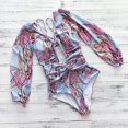 thumbnail image 1 of Traje de ba?o de una pieza con estampado de manga larga y manga farol hueca para mujer (1 pieza, gris azul) LingWen 8390612795862, 1 of 1