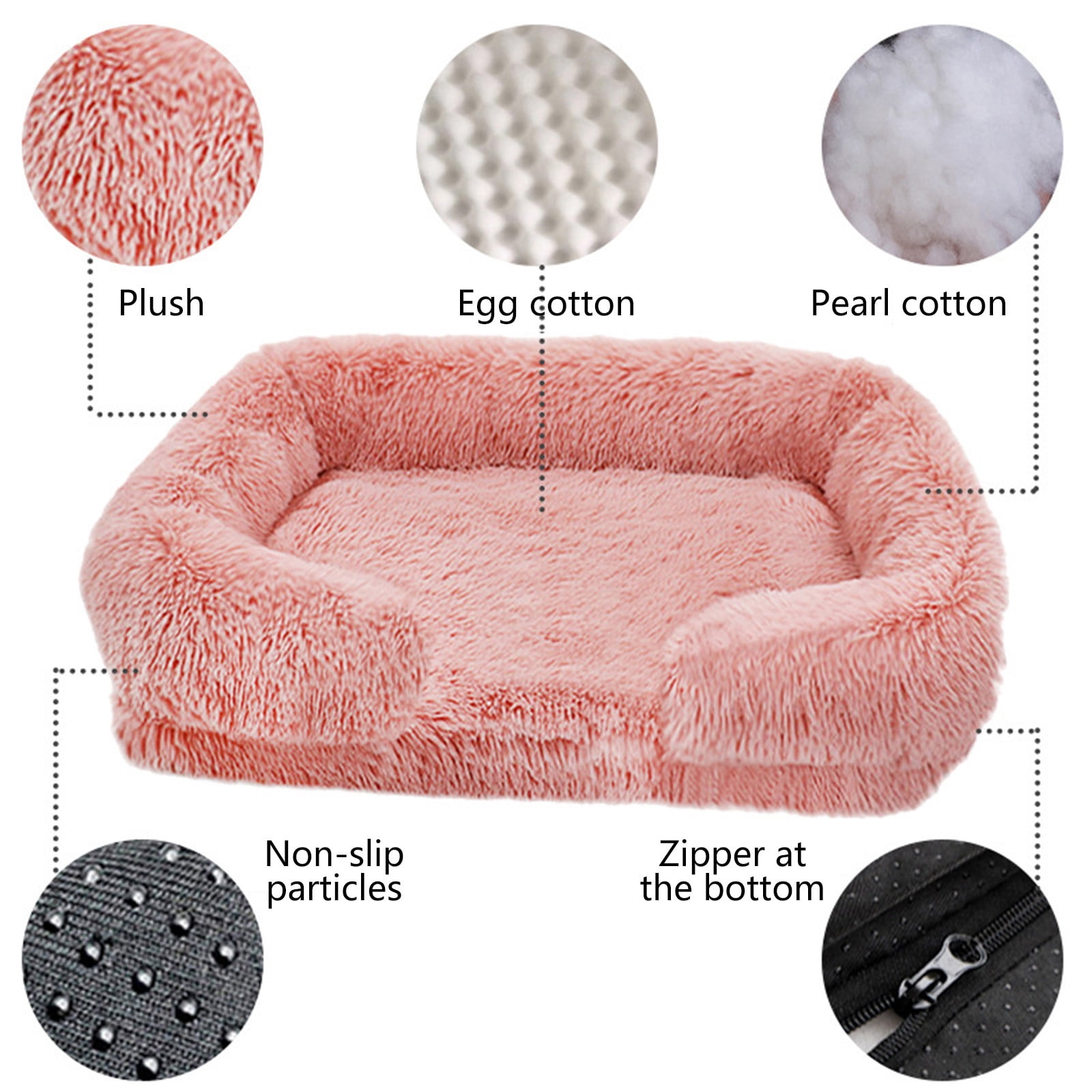 Washable Cat Beds, 4.72*11.81*15.74 for Indoor Cats with Removable Cushion, Easy to Wash Small Pet Sofa Bed with Side, Rectangle Bolster Kitten Bed Calming Cuddle Puppy Bed with Anti-Slip Bottom