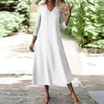 thumbnail image 4 of Linen Dress for Womens Long Sleeve Midi A Line Flowy Modest Fall Winter Party Dress V Neck Dresses with Pockets Trendy 2026 Beach Holiday Dresses, 4 of 6
