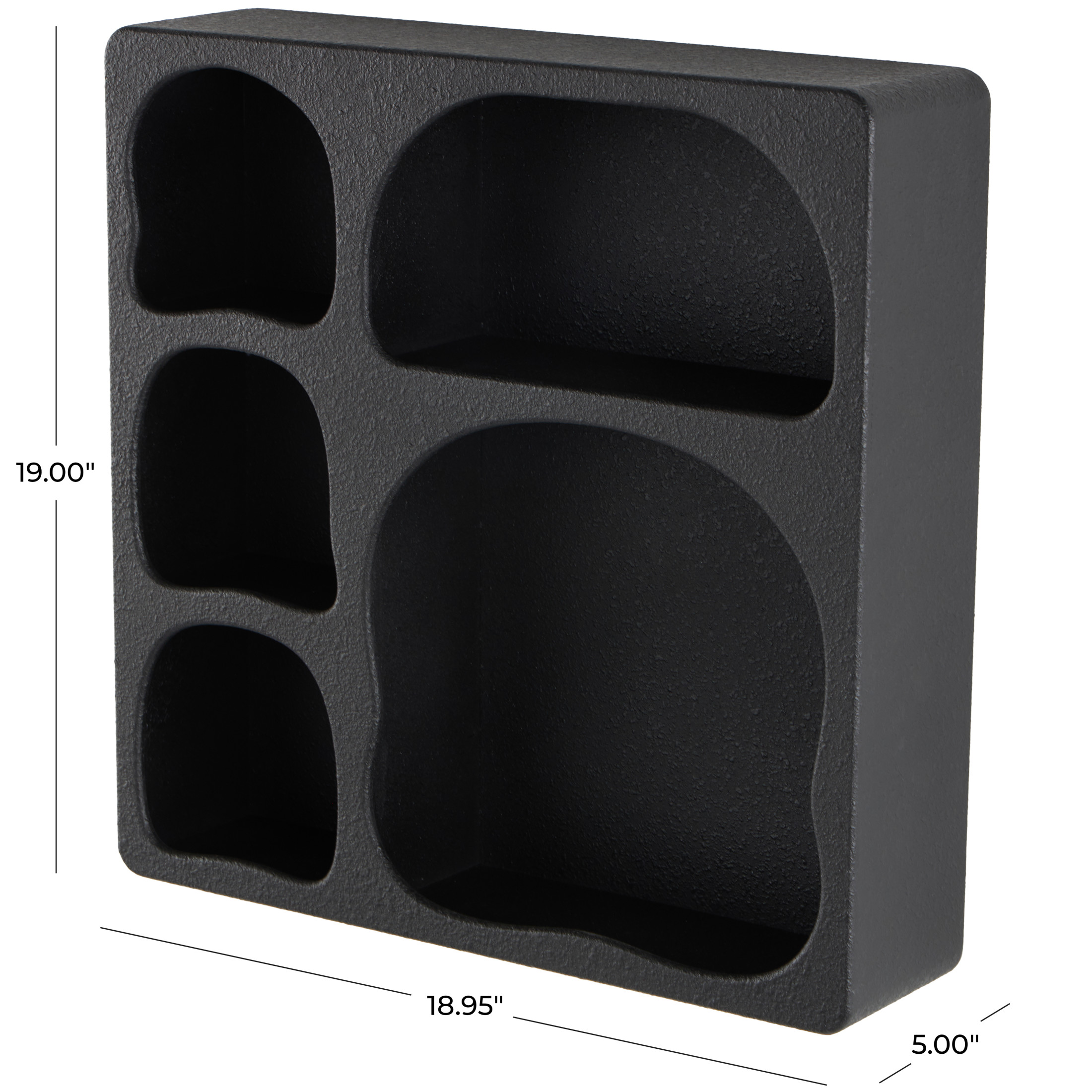 DecMode 19" x 5" 5-Tier Black Geometric Wall Shelf with Abstract Block Shapes