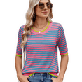 thumbnail image 2 of Womens Summer Short Sleeve Shirts Striped Sweater Cute Casual Trendy Crewneck Knit Blouses Blue & Green M, 2 of 7