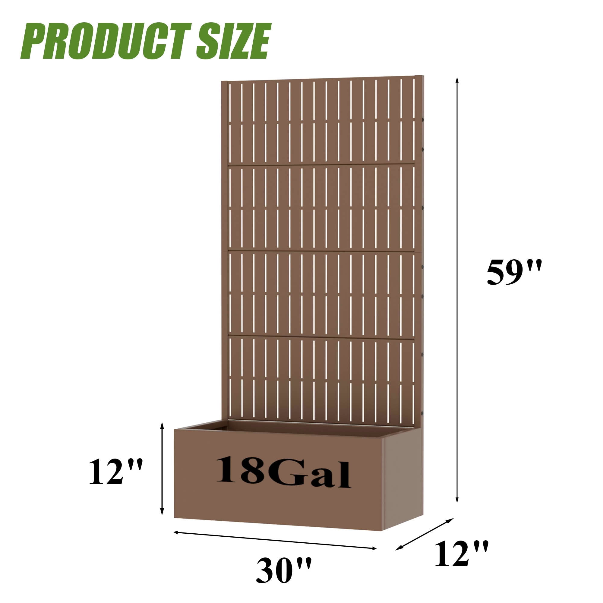 MAYEERTY 59X30" Metal Outdoor Brown Privacy Screen with Planter Box for Backyard & Garden, 4 Piece Set