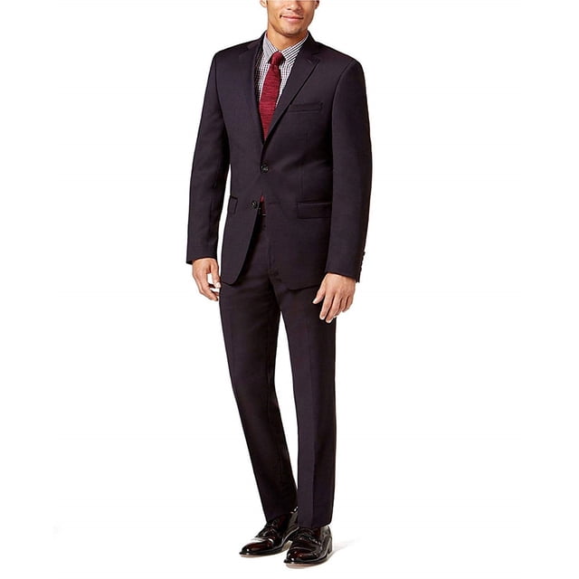 Calvin Klein Mens Textured Two Button Formal Suit, Purple, 42 Long / 35W x UnfinishedL