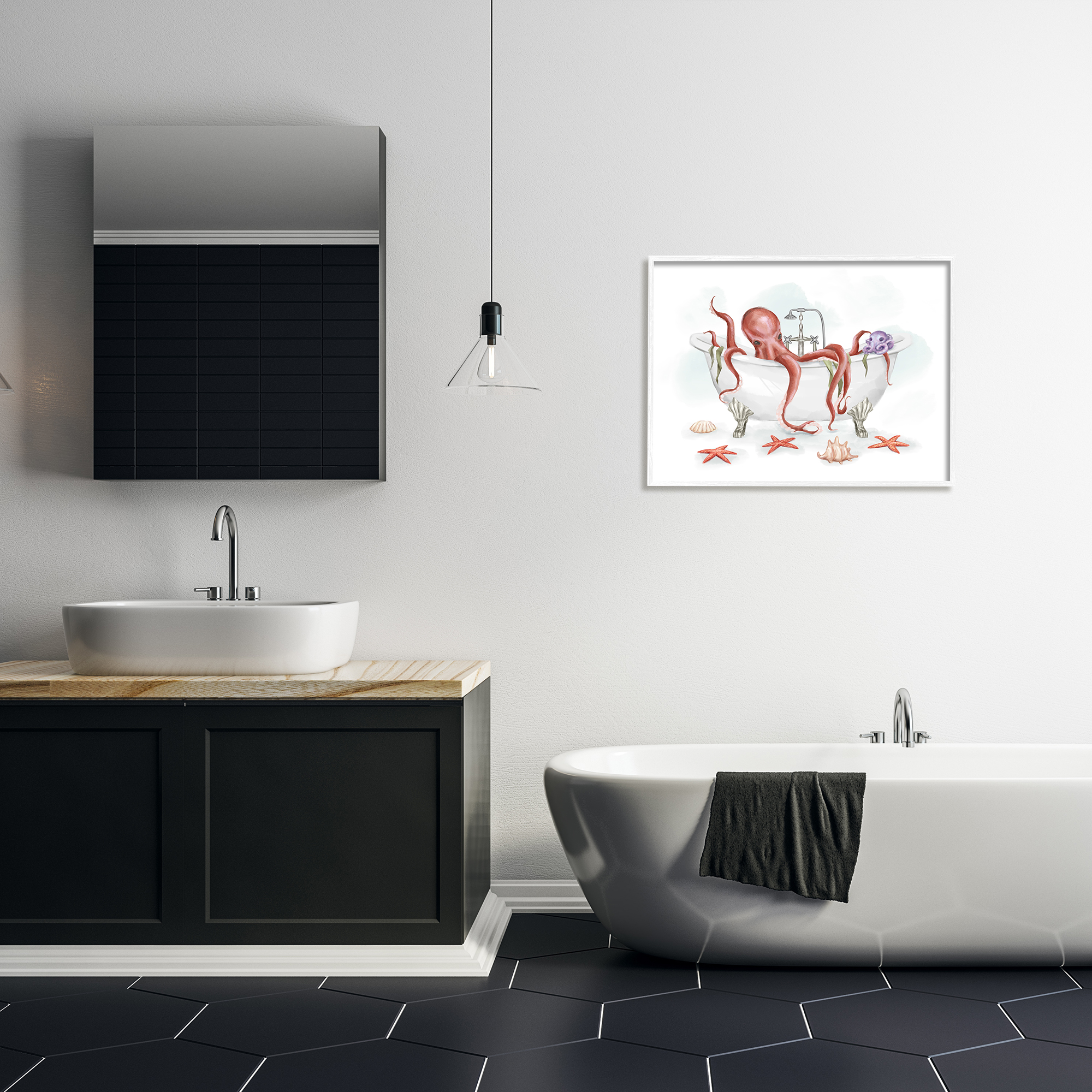 Stupell Industries Red Octopus Nautical Claw Bath Sea Shells, 24 x 30, Designed by Ziwei Li