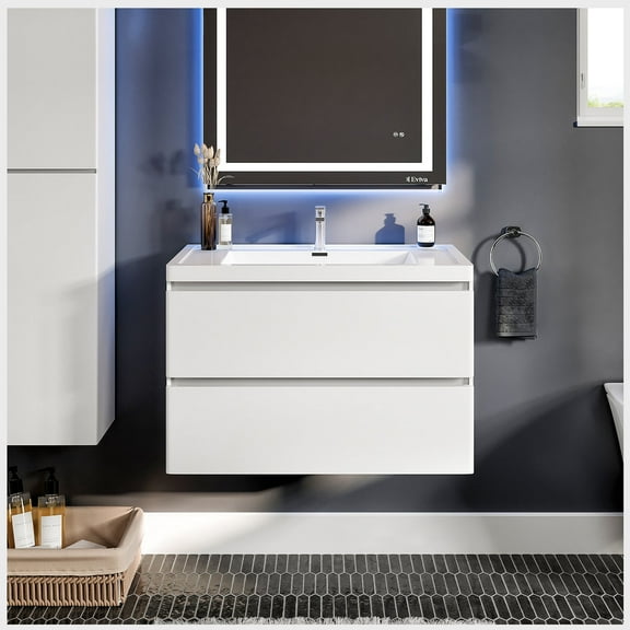 Eviva Glazzy 36" Wall Mount Modern Bathroom Vanity (High Glossy White)