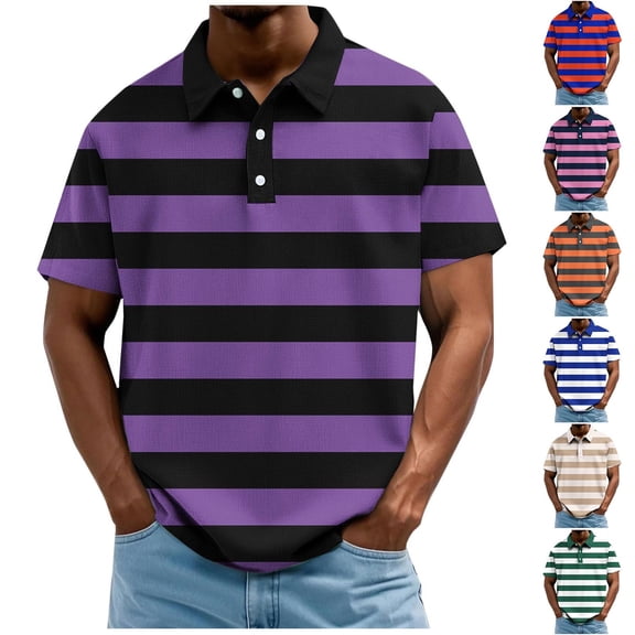 Men's Big and Tall Short Sleeve Striped Polo Shirt, Classic Blue White Nautical Stripe Casual Top, Breathable Comfort Fit for Daily & Golf Wear, Sizes M-4XL Red