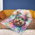thumbnail image 4 of Hippie Yorkshire Terrier Portrait Watercolor Tie-Dye Vintage Styles Cozy Fleece Blanket Yorkie Dog Lover Gifts Warm Soft Throw Blanket - 00014, 4 of 5