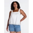 thumbnail image 2 of Time and Tru Women’s Eyelet Trim Cotton Tank Top, Sizes XS-XXXL, 2 of 6
