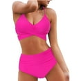thumbnail image 1 of Women Criss Cross Tankini Two Piece Bathing Suits High Waisted Adjustable Sexy Spaghetti Strap Wrap Bikini Tummy Control Floral Print Beach Swimsuits, Rose S, 1 of 7