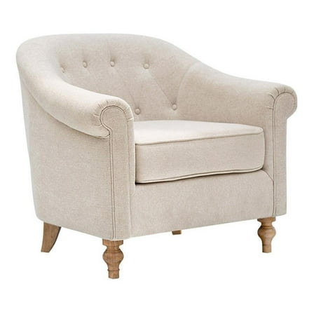 Pemberly Row Tufted Upholstered Fabric Accent Arm Chair in Cream