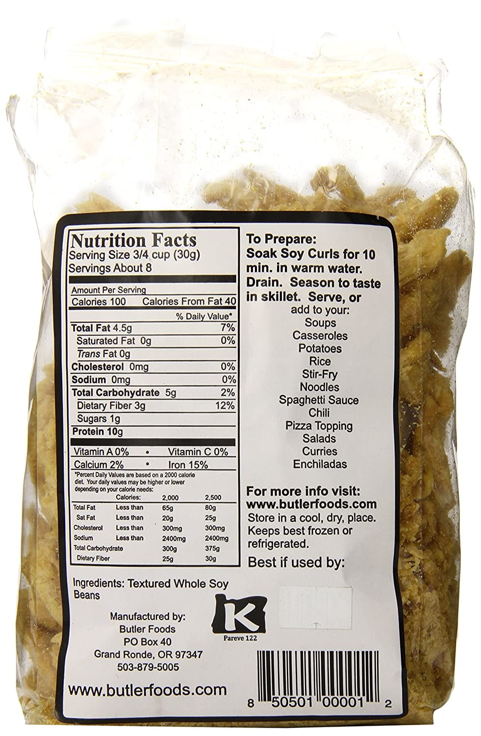 BUTLER FOODS Soy Curls, 8 oz All-Natural, Non-GMO, Vegan Meat Alternative, Plant-Based Protein for Cooking, Stir-Fries, Soups, and More