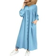 thumbnail image 2 of PENGXIANG Robe Longue Décontractée pour Femmes Robe Unie Col en V Élégante Manches Longues Grande Mode Robe Évasée, 2 of 7
