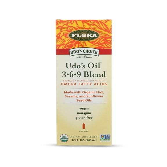 Flora UDO’s Oil Omega 3-6-9 Supplement | Organic | Plant Based | Vegan Fish Oil Alternative | Blend of Flaxseed, Coconut, Evening Primrose & More, 32 Fl Oz