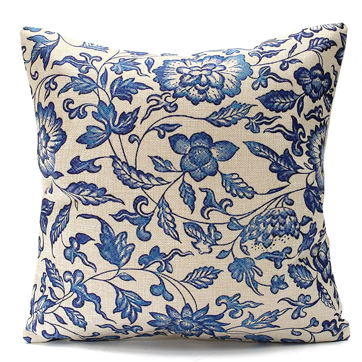 Golee Throw Pillow Cover Blue Oriental with Japanese Chrysanthemums Inscription Autumn Garden of Green Asian Decorative Pillow Case Home Decor Square 20x20 Inches Pillowcase