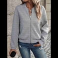 thumbnail image 4 of Chaqueta Informal de Mujer con Cuello Alto y Cremallera, Ideal para Otoño. Conjuntos con Bolsillos. Gris 4XL, 4 of 10