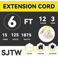 thumbnail image 5 of EP 6 Ft 12/3 SJTW Outdoor/Indoor Extension Cord with 3 Electrical Power Outlets, Lighted End Heavy Duty Yellow Extension Cable, UL Listed, 5 of 5