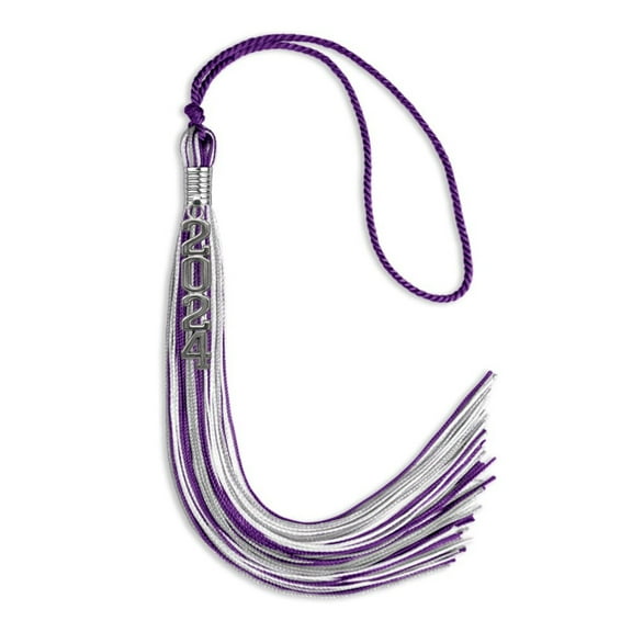 Endea Graduation Purple/Silver/White Mixed Color Graduation Tassel with Silver Stacked Date Drop