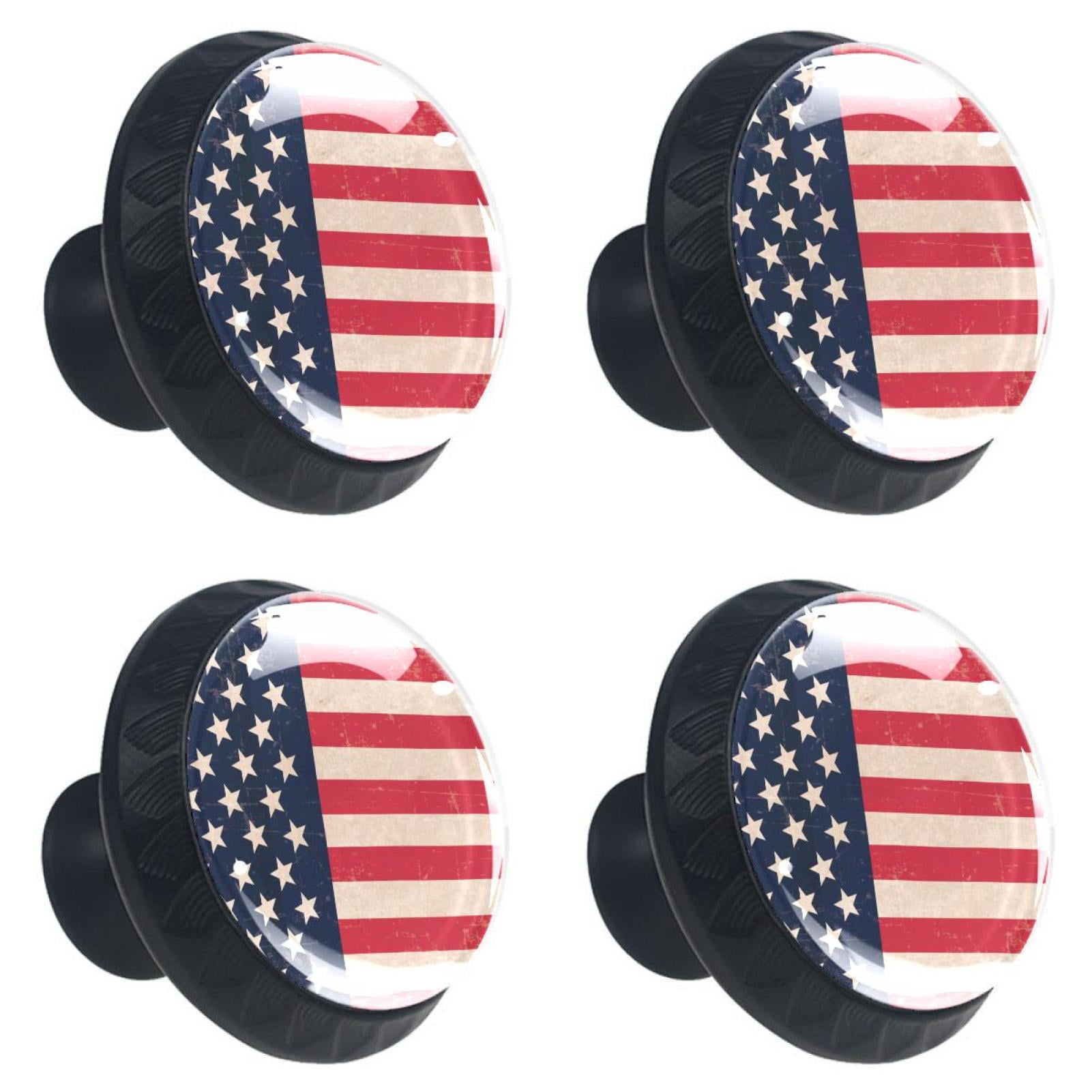 4 Pcs Patriotic American Flag Knobs for Kitchen Cabinet Cupboard Dresser Bookcase Drawer Pulls Handles Round Home Decor