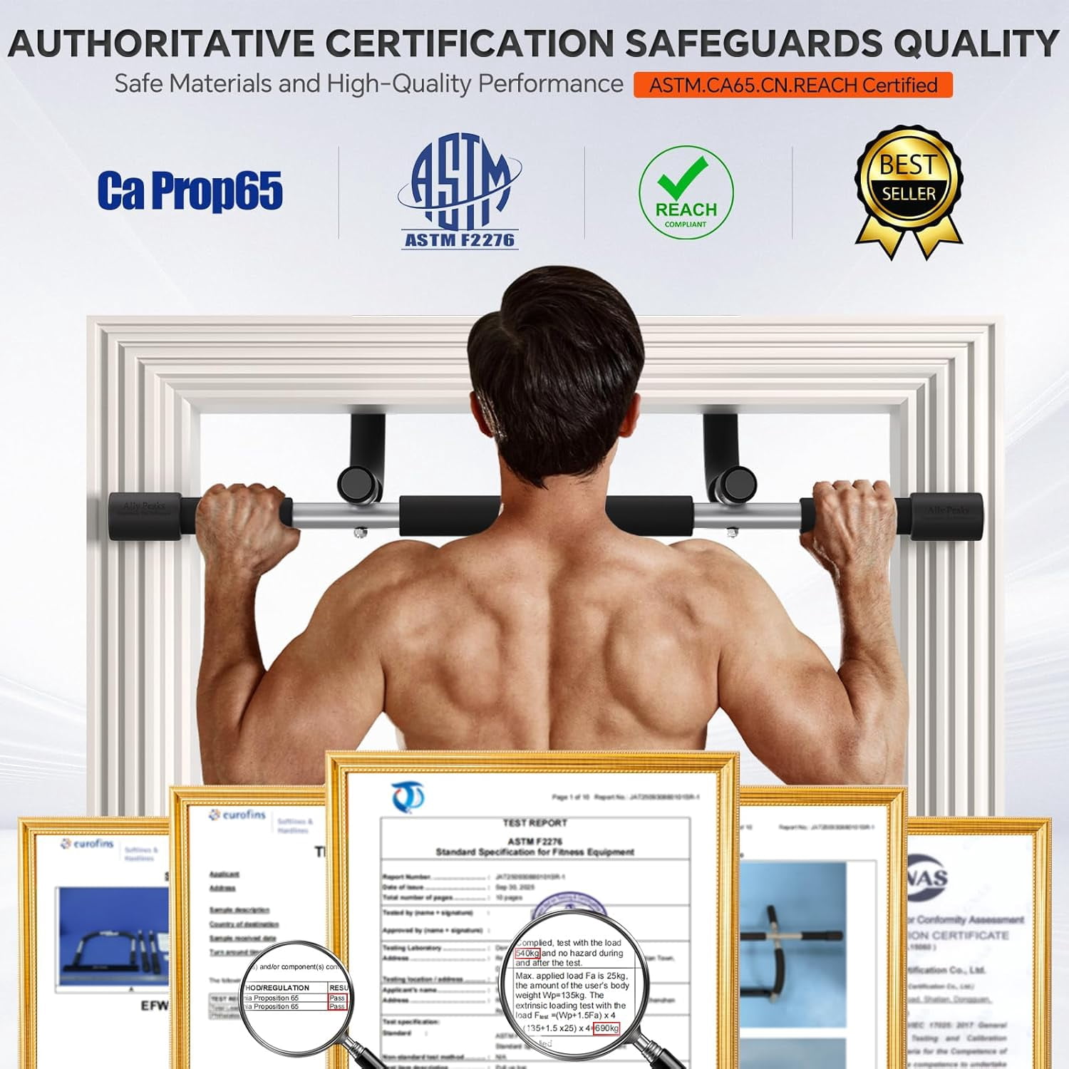 Pull Up Bar for Doorway | Thickened Steel Max Limit 440 lbs Upper Body Fitness Workout Bar| Multi-Grip Strength for Doorway | Indoor Chin-Up Bar Fitness Trainer for Home Gym Portable