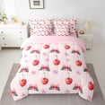 thumbnail image 3 of Homewish Cute Graffiti Bowtie 7 Pieces Bedding Comforter Set,Sweet Berry Full Bedding Set,Red Pink Fitted Sheet Flat Sheet For Girls Kids,Ultra Soft Home Decor Reversible, 3 of 9