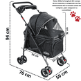 thumbnail image 4 of Carriola para Mascotas Cochecito para Perros y Gatos Pequeños - Medianos Ligera y Plegable con Freno Bandeja Portavasos - Negro, 4 of 6