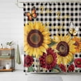 thumbnail image 3 of Butterfly Sunflower Shower Curtain Set with Hooks, Live Love Laugh Black Plaid Waterproof Fabric Bathroom Curtains Decor Home Accessories,72 X 84 Inch Extra Long, 3 of 9