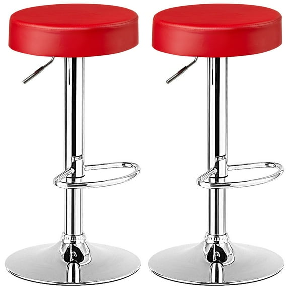 LYYHTY Set of 2 Adjustable Swivel Bar Stools with Footrest, Modern Round PU Leather Pub Chairs, 360° Rotating Counter Height Stools for Kitchen, Home Bar, Salon & Office, Red