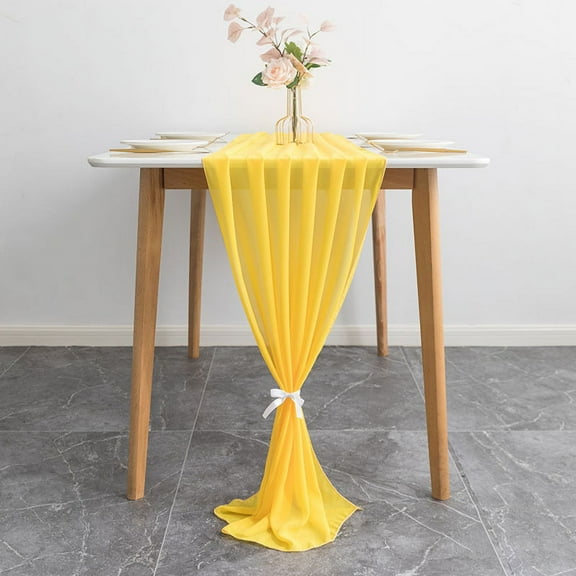XmhyTop 1 pcs 28.3*120 Inch Table Runner Romantic Chiffon Table Runner for Wedding Birthday Party Table Decorations,Yellow
