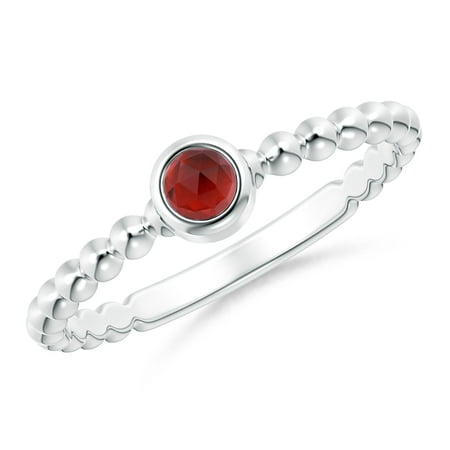 Ring Bezel Set Gem Bead - Valentine Jewelry Gift - Bezel Set Garnet Stackable Ring with Beaded Shank in Silver (3mm Garnet) - SR1863G-SL-AAA-3-6.5