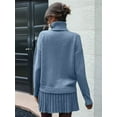 thumbnail image 6 of Womens Sweater Skirt Sets 2 Piece Outfits Ribbed Knit Mock Neck Sweater Pullovers A Line Mini Skirt Set Blue S, 6 of 8