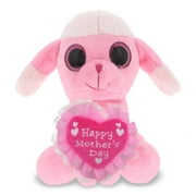 DolliBu Happy Mother's Day Super Soft Sparkling Big Eye Pink Poodle Dog Plush - Stuffed Animal with Pink Heart Message for Best Mommy, Grandma, Wife, Daughter - Cute Wild Life Plush Toy Gift - 6 Inch