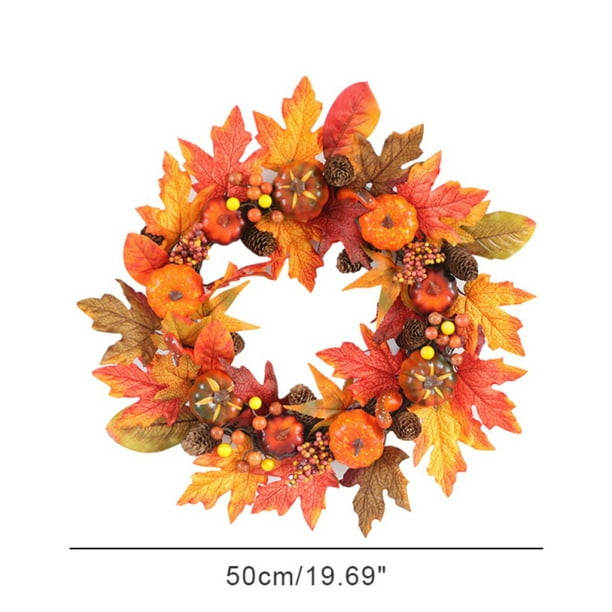 Clearance Sale!!! 20 Inches Autumn Artificial Maple Leaf Front Door Harvest  Thanksgiving Door Wreath With Pumpkins Maple Leaves And Artificial Berries  For Thanksgiving Day - Walmart.com