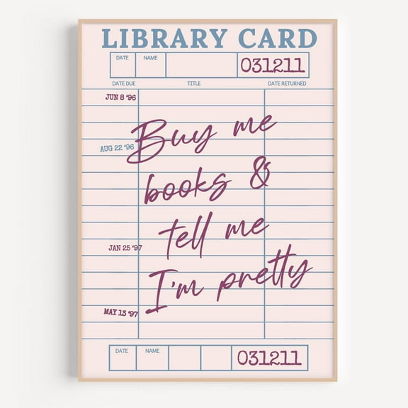 Vintage Library Card Print Book Lover Poster Decor Wall Art Wall Decor, Unframed Poster Size 8x12 F03.1.22l600