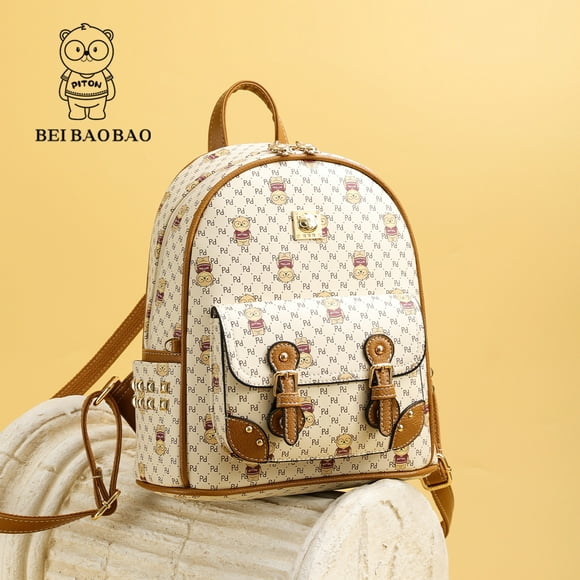 Beibao 2024 New Backpack Cartoon Little Bear Backpack PU Women's Bag Casual Versatile Book Bag Large Capacity Shoulder Bag