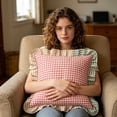 thumbnail image 4 of Linnome Plaid Ruffled Throw Pillow Three Color Patchwork Heart Decorative Cushion for Sofa Bedroom 17.72x17.72in, 4 of 7