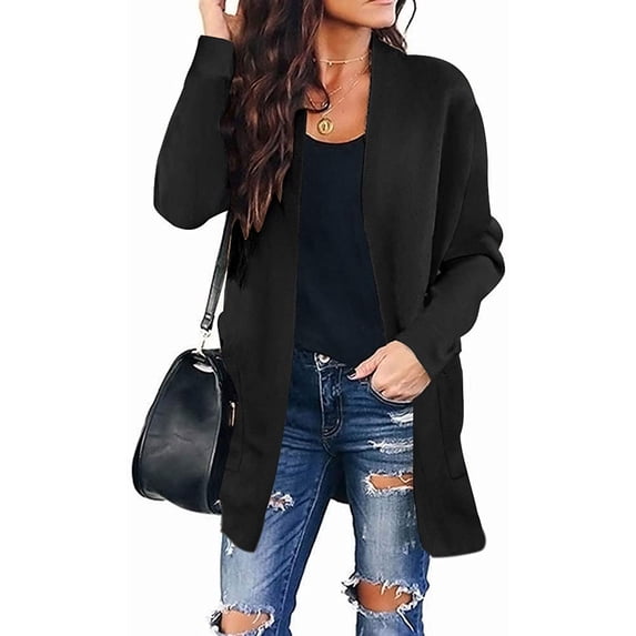 IFJIM Womens Essential Polka Dot Open Front Long Sleeve Knit Sweater Cardigan