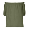 thumbnail image 6 of TKLPEHG Women Dressy Tops Off Shoulder Cotton Linen Top Lightweight Western Outfit for Women Solid Color Graphic Tee Regular Short Sleeve Blouses Leisure Fashion Blouses (Green,S), 6 of 6