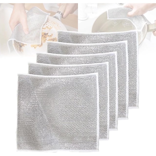Metal Cleaning Cloth Kit,Multipurpose Wonder Wipes Wire Rags,Metal Dish Cloths for Washing Dishes,Metallic Kitchen Microfiber Cleaning Cloths for Pots,Pans,Plates
