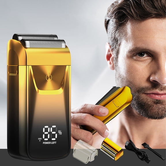 Njoeus Electric Razor Shaver Bald Head Trimmer 3-Speed with LED Digital Display Offers a Versatile Double Shaver Design (Gold with Trimmer)