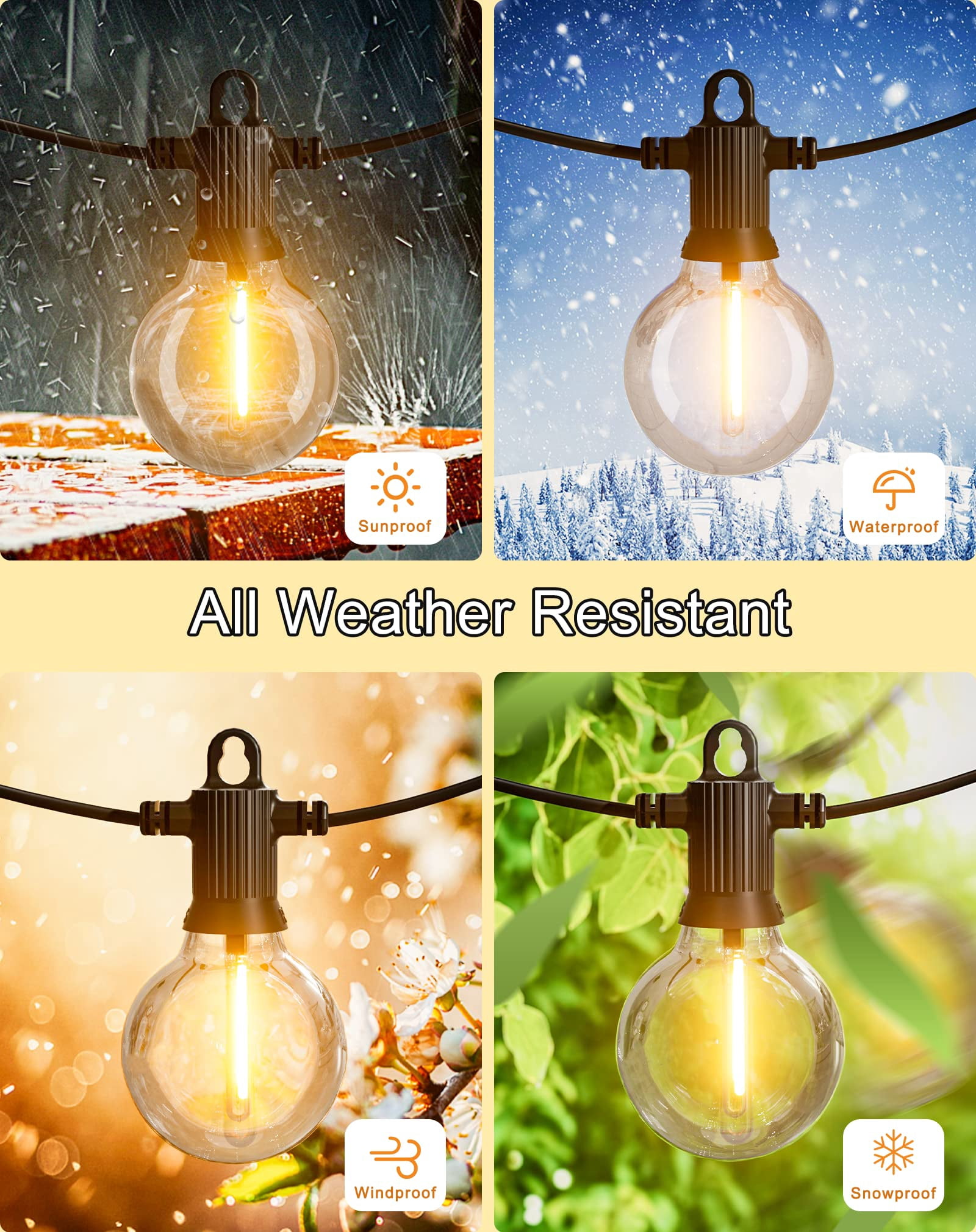Outdoor String Lights  25ft Patio With 13 Shatterproof G40 Globe Bulb(1 Spare) Waterproof Connectable Dimmable Led Hanging For Outside Backyard Porch Balcony 2700k