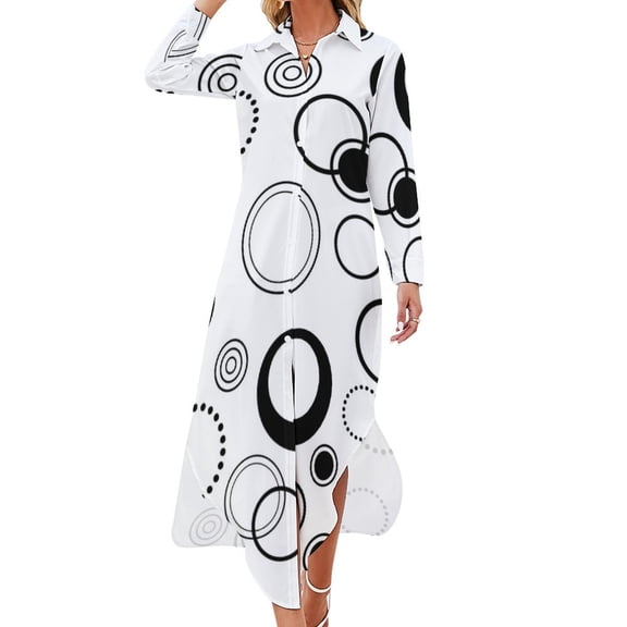 Retro Swinging Sixties Black and White Long Sleeved Shirt Dress dresses for prom women dress