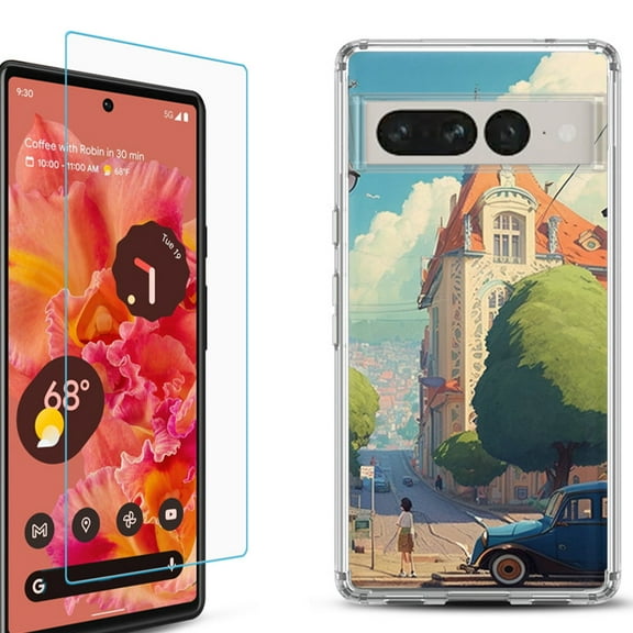 Shockproof Bumper Phone Case for Google Pixel 7, with Tempered Glass Screen Protector, by OneToughShield ® - Europe Summer